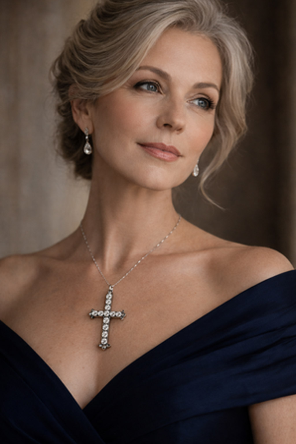 Pendente cruciforme em ouro, prata e diamantes