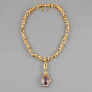 Colar ouro, diamantes, quartzo-ametista