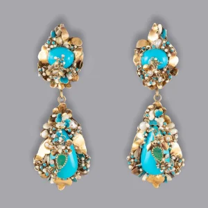 Par de brincos ouro turquesa