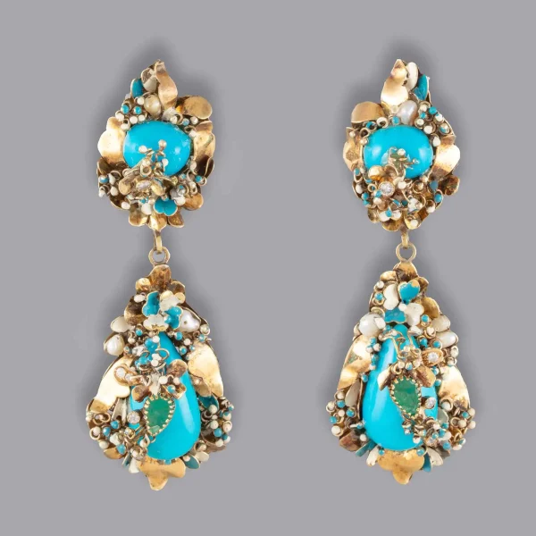 Par de brincos ouro turquesa